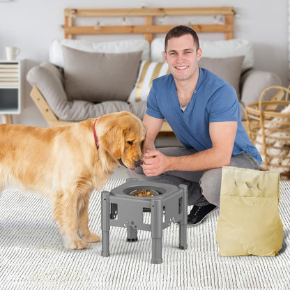 Lewondr Elevated Slow Feeder Bowls, Adjustable Dog Slow Feeder with 3 Heights (6.1", 7.7", 9.3") Non-Slip Stand for Medium Large Breed Dogs, Grey