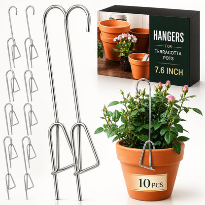 Blulu 10 Pcs 7.6 Inch Orchid Hanger Clip on Pot Hanger for Orchids Metal Wall Pot Hooks for Indoor and Outdoor Vertical Garden Plants
