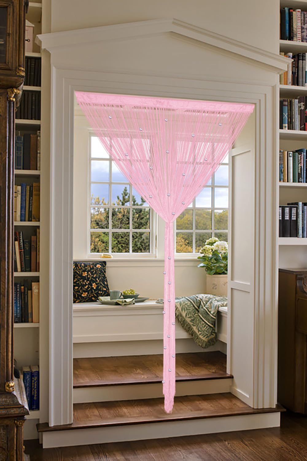 YIIBAII Beaded Curtain Beaded Curtains for Doorways Crystals Suitable for Interior Decoration and Partitions Hippy Closet Curtains (Pink, 39"x79")