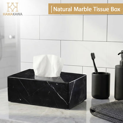 HAMAKAWA Natural Marble Tissue Box Cover, Black Tissue Organizer 10 x 5.5 x 3.9 inch, Heavy Stone Decorative Box, Rectangle Tissue Box Holder for Home Decor, Kitchen, Bathroom, Bedroom