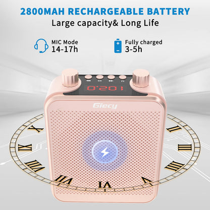 Giecy 30W Portable Voice Amplifier with Wired Microphone Headset, 2800mAh Rechargeable PA System Speaker Personal Microphone Speech Power Amplifiers Loudspeaker for Teachers/Metting/Tour Guide