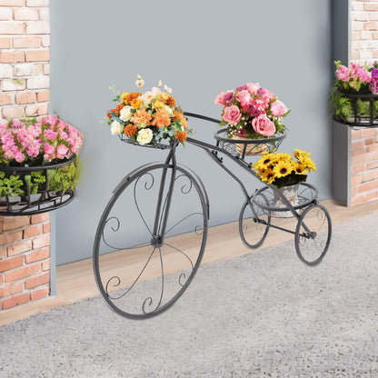 QQDETRR Bicycle Plant Stand, Large Metal Tricycle Planter for Indoor/Outdoor, 3-Tier Flower Holder for Garden, Home, Black