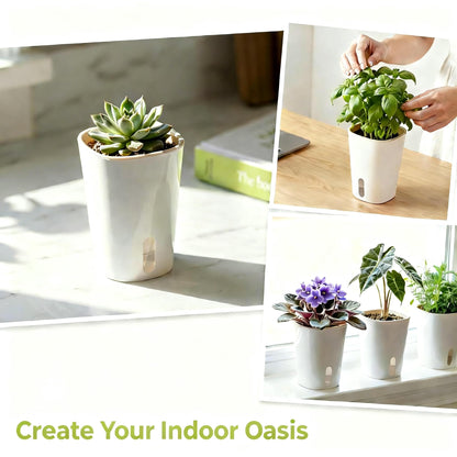8 Pack 4" Mini Self Watering Pots for Indoor Plants, Small Clear Plastic Planters, Plant Watering Cups with Level Indicator Vents & Drainage Holes, Wick, for Seedlings, Cuttings, Herbs (8, 4 Inch)