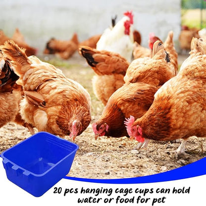 20 Pcs Chicken Coop Feeder Water Cup,16 oz Cage Cups Chicken Feeder Waterer, Cage Cups Birds Hanging Feeders, Chicken Feeder Water Bowl for Parakeet Poultry Pigeon Bunny Wire Cage (Blue, 16oz)