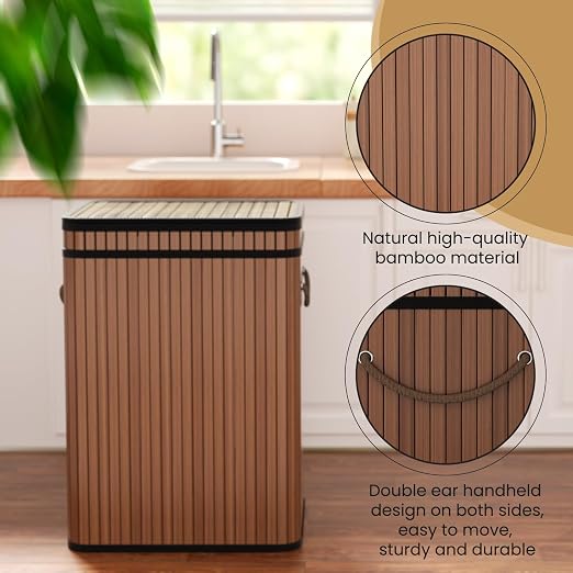 Mihoho 80 Liter/21 Gallon Large Trash Can with Lid, Garbage Bin Wastebasket Made of Bamboo, Outdoor Garbage Can/Waste/Basket Bin for Home, Office, Bathroom, Kitchen 24" HX15.8 WX11.8 D (Brown K)