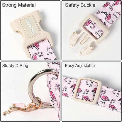 DOGWONG Cute Pet Dog Collar Pink Flamingos Cotton Dog Collar- Soft Girl Puppy Adjustable Pet Collars for Small Medium Large Dogs,M
