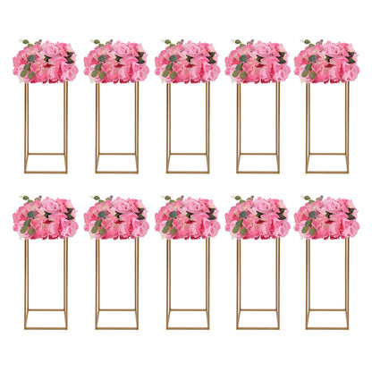 10 Pieces Gold Flower Stand for Wedding,31.4 Inch Rectangular Floral Rack Wedding Centerpieces Stand Flower Column for Tables Tall Floor Standing Vases for Party Home Decor