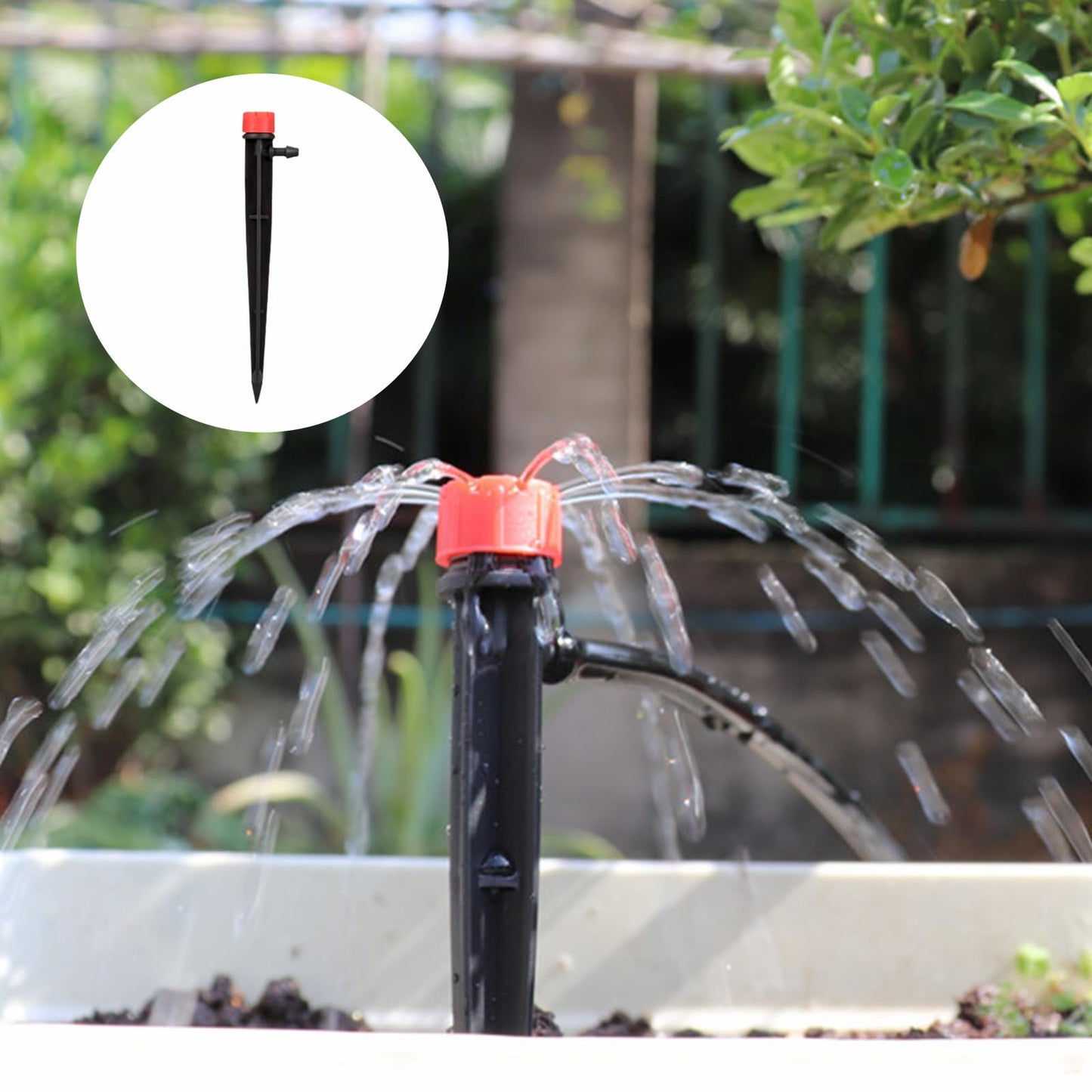 PRUNkuar 50pcs Drip Emitters for 1/4" Drip Irrigation Tubing, Adjustable 360 Degree Water Flow Drippers on 5" Arrow Stake, Garden Irrigation Drippers for (4-7mm) Watering System