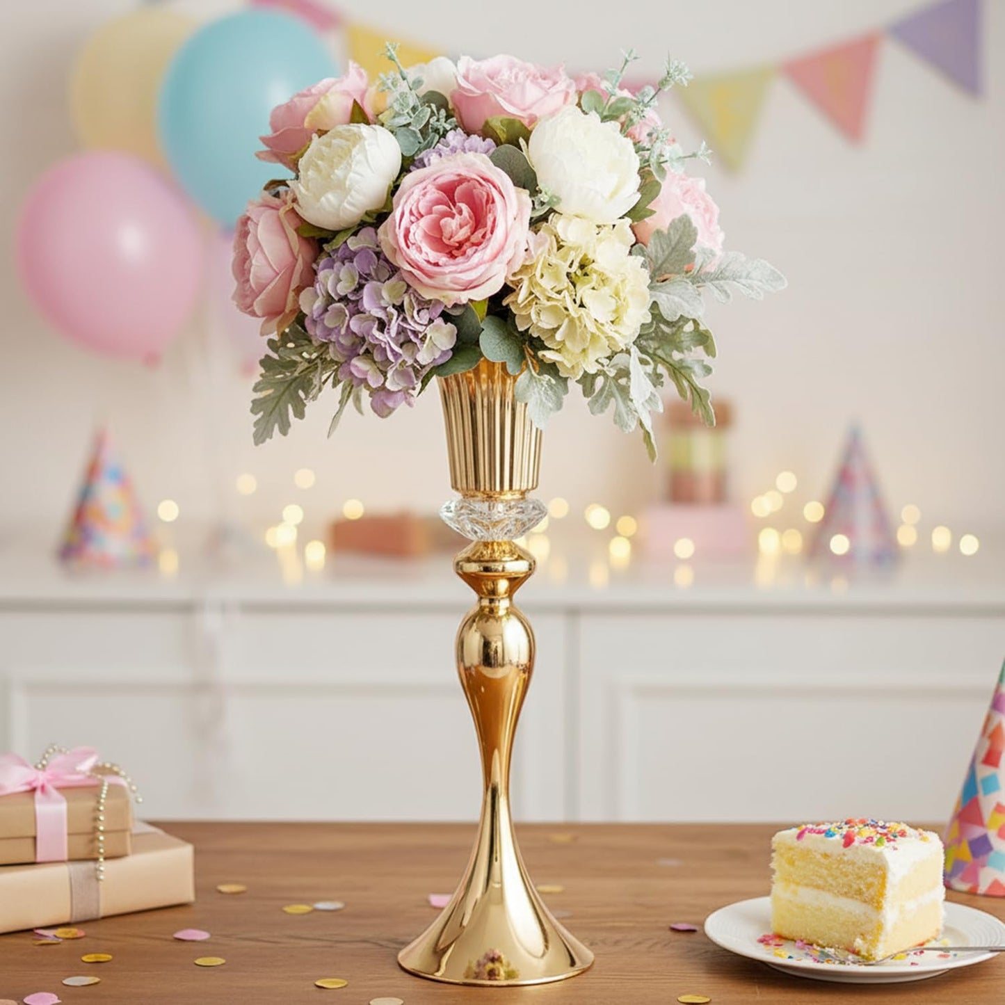Metal Wedding Flower Vases for Tables - 22" Tall Elegant Table Centerpiece Vases, Gold Trumpet Flower Stands for Anniversary Ceremony Birthday Party Event Wedding Home Decorations (2, Gold)