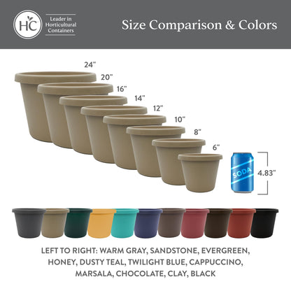 The HC Companies 10 Inch Prima Round Planter Pots with Drainage Holes and Rolled Rim, Lightweight UV-Resistant Plastic Indoor & Outdoor Planters, 2-Pack Flower Pots for Garden & Home Decor, Sandstone