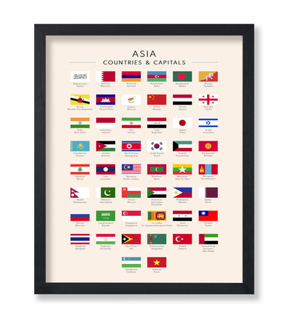 Poster Master Flags of Asia Poster - Asian Countries & Capitals Print - Learning Materials Art - Educational Art - Gift for Student & Teacher - Decor for Classroom or Library - 8x10 UNFRAMED Wall Art