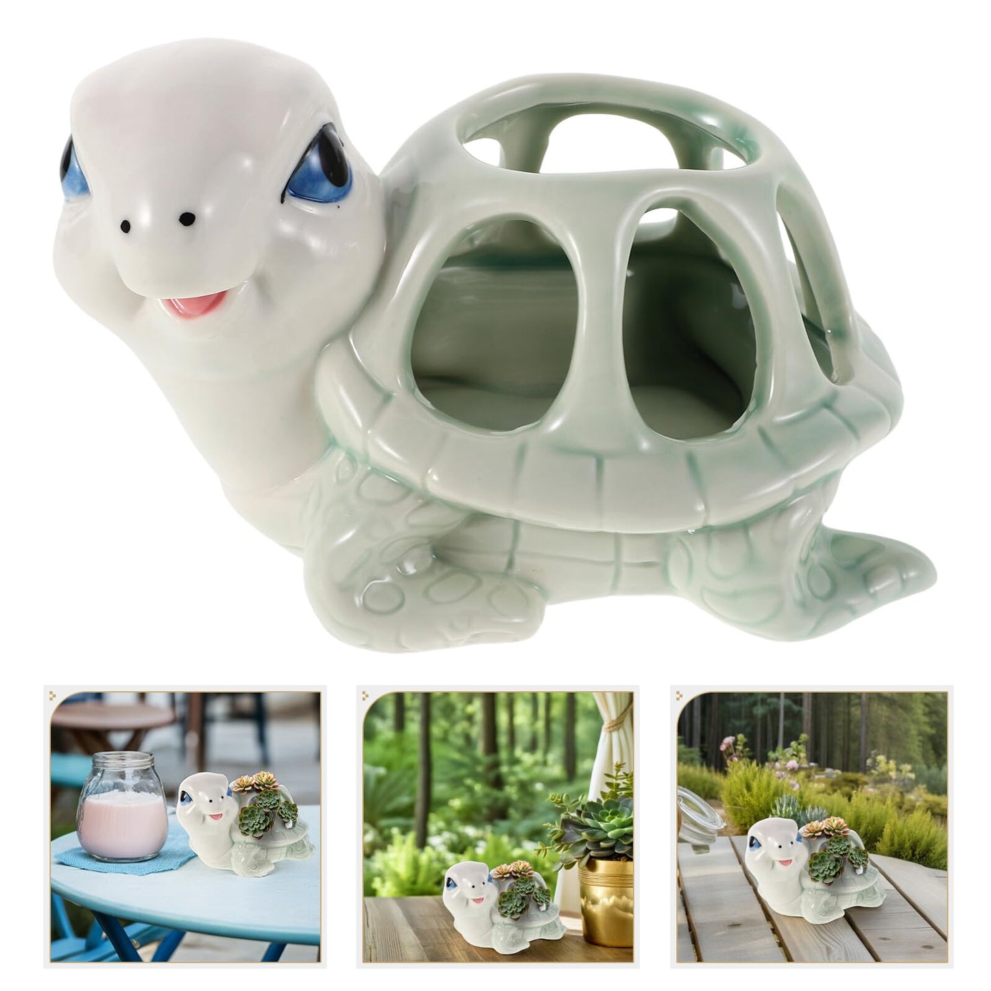 Luxshiny Ceramic Animal Succulent Planter Tiny Tortoise Flower Pot for Tabletop Decor Small Creative Hand-Painted Office Indoor Gardening