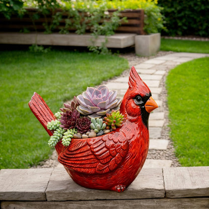 Cardinal Bird Succulent Planter,Resin Decorative Flower Pots for Indoor Outdoor Plants,Cute Animal Plant Pot,with Drainage Hole,Unique Garden Windowsill Desk Decor Gift for Bird Lovers (Green)