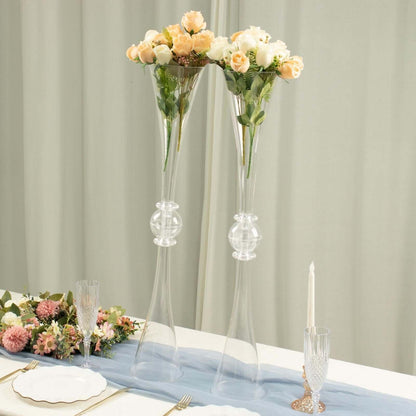 Efavormart 2 Pack | 31" Clear Crystal Embellishment Trumpet Table Centerpiece, Reversible Plastic Flower Vase