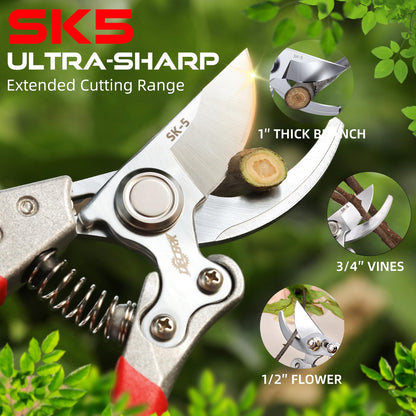 DECERK Professional Bypass Pruning Shears, Ultra Sharp Garden Scissors & Clippers, Effortless 3/4" Branch Hedge Clippers