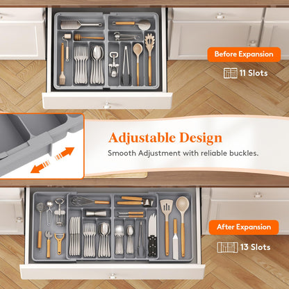 Lifewit Large Silverware Drawer Organizer, Expandable From 21 to 36 Inches, BPA Free Plastic Utensil Tray for Kitchen, Adjustable Flatware and Cutlery Holder for Spoons Forks Knives, Black