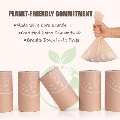 Bio-Based Dog Poop Bags, Silky Soft & Leak-Proof, Lavender-Scented, Made from Cornstarch – 8 Rolls, 120 Bags