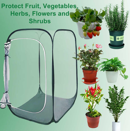Plant Mini Greenhouse Pop up Frost Protection Enclosure PVC Clear Plant Covers with Roll-up Zipper Entry Doors, Indoor and Outdoor Gardens Protecting Plant from Cold Frost (PVC, 23x23x35in)