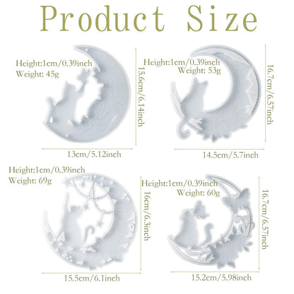 XYQHOAC 4PCS Large Wall Hanging Resin Mold - Crescent Moon and Cat Silicone Molds for Epoxy Resin DIY Art Craft - Table Home Decoration