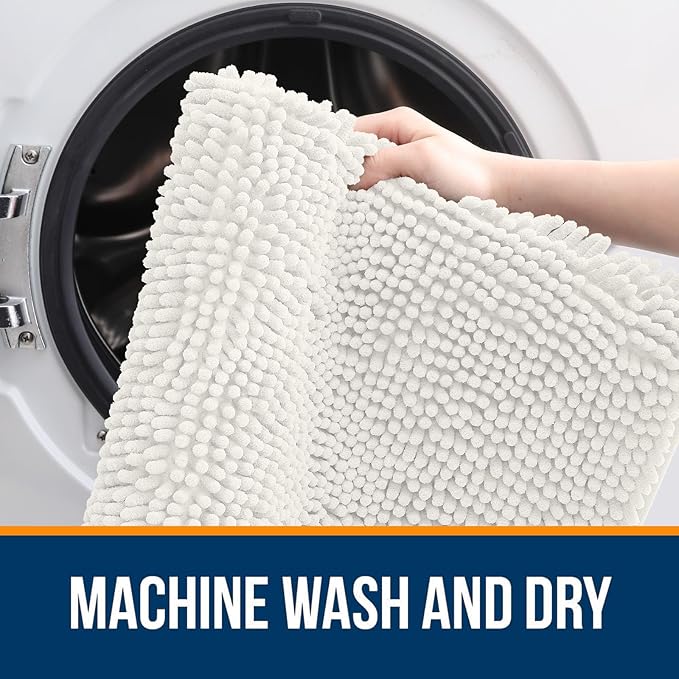 OLANLY Bathroom Runner Rugs 70x24, Extra Soft Absorbent Chenille Bath Rugs, Rubber Backing Quick Dry, Machine Washable Long Bath Mats for Bathroom Floor, Tub and Shower, Home Decor Accessories, Ivory