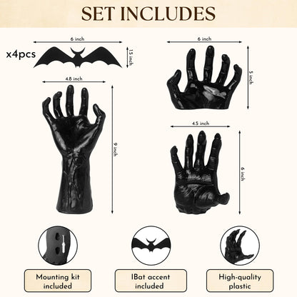 97 Decor Scary Halloween Decorations Indoor - Dark Hand Wall Mount, Gothic Home Decor Aesthetic, Spooky Wall Art Halloween Sculpture For Bedroom, Creepy Witch Hands Hanging Keys Jewelry (include Bats)