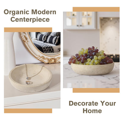 Dendrovia Marble Bowl Decorative, 7.8’’ Entryway Travertine Bowl For Keys Fruit Candy Jewelry, Natural Stone Bowls for Entry Table, Organic Modern Home Decor for Centerpieces, Beige