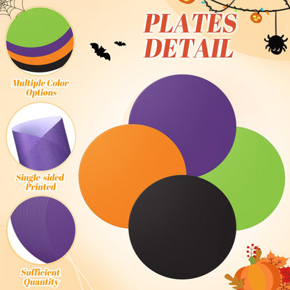 Moinchore 100 Pcs Halloween Disposable Paper Placemats Halloween Kitchen Round Dining Table Placemat Purple Black Orange Green Paper Place Mat Bulk for Thankgiving Dinner Spooky Party Home Restaurant