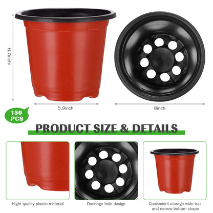 Ziliny 150 Pcs Plastic Plants Nursery Pot Bulk Seed Starting Pots Small Seedling Plant Pot for Outdoor Indoor Planting Garden Flower Succulents Cuttings Transplanting Planter (8 Inch)