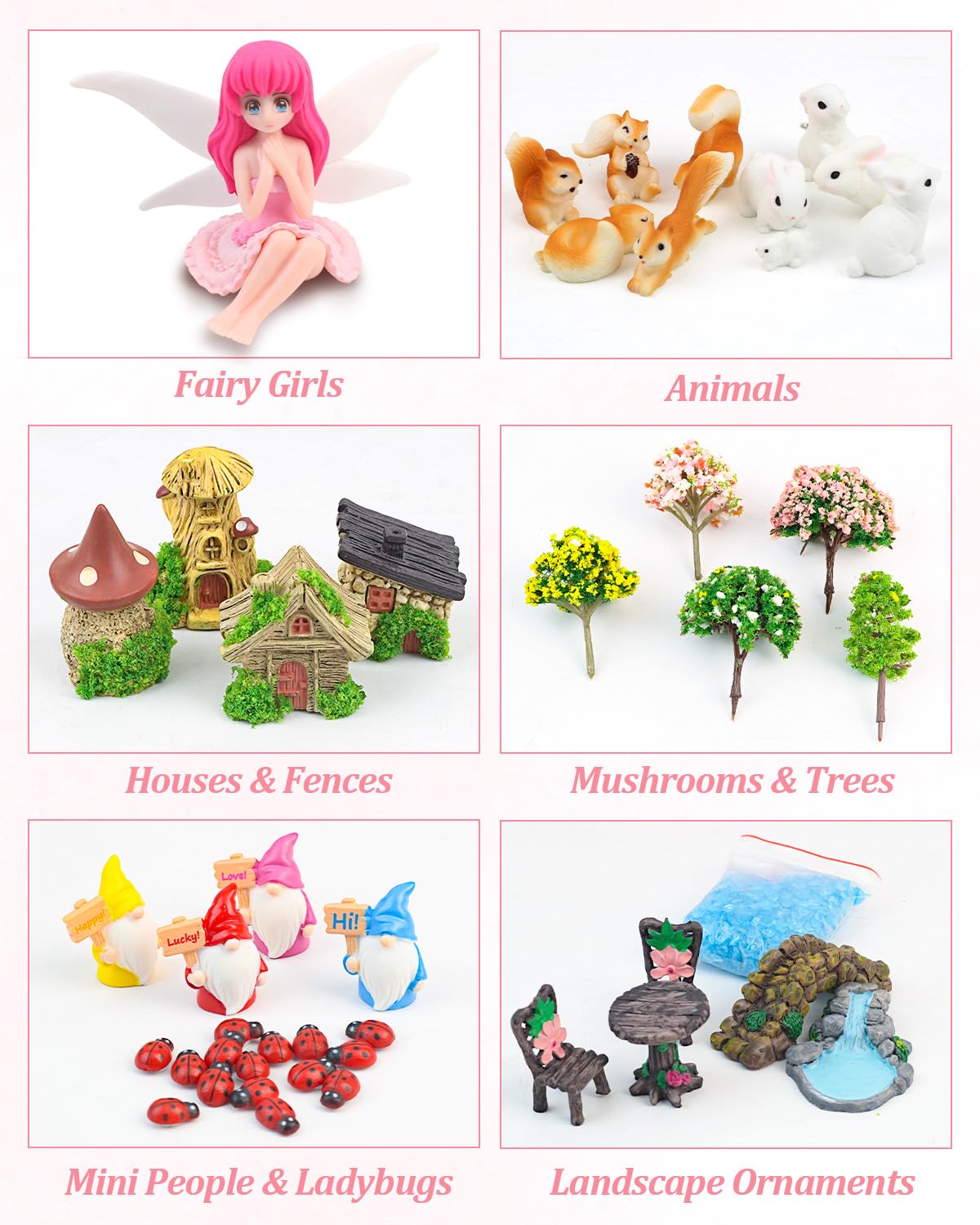 113PCS Fairy Garden Accessories Kit with Solar Light-Up House & 2 Gift Bags – Waterproof Resin Miniature Fairy House & Accessories for Indoor & Outdoor Terrarium, Planter & Garden Decor Gift