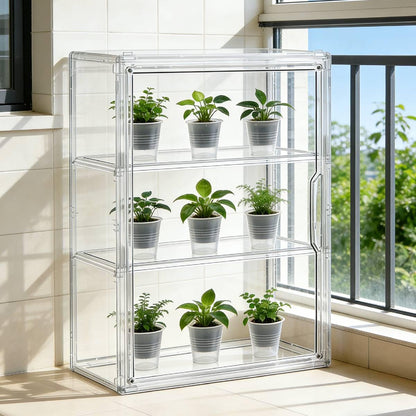 Mini Greenhouse for Indoor, Clear Stackable Green House with Magnetic Waterproof Door for Small Plants, 14”x10.5”x5.5”