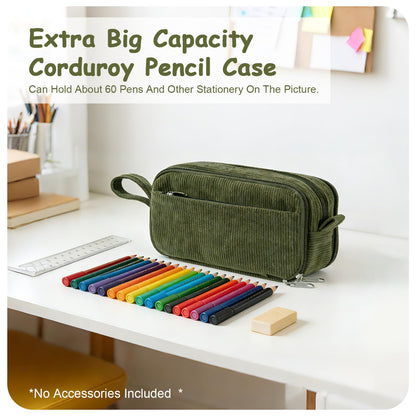 BuyCard Large Capacity Corduroy Pencil Case, Green Zipper Pouch, Aesthetic Pen Pouch, Supplies Organizer for Teen Girls Boys Women Men, Teacher Appreciation Gifts, Fathers Day Gift