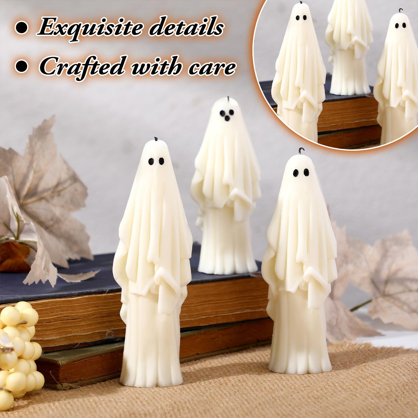 Nuanchu 3 Pcs Halloween Ghost Decor Ghost Candles Gothic Decoration Indoor Gift for Mantel Halloween Table Centerpiece Cute Goth Taper Candle Spooky Tabletop Novelty Party Favor Basket Stuffer
