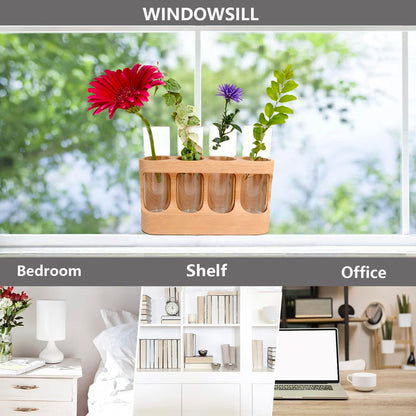 Varjjae Plant Propagation Station with Wooden Stand, Gardening Gifts for Plant Lovers, 9-Level Dimmable LED Light 4 Glass Test Tubes Vases for Hydroponic Plants - Desktop Terrarium for Home Decor