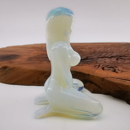 NsmjodStone Natural Opal Hand Carved Female Model,Crystal Quartz Kneeling Female Model Carving,Reiki Healing Crystal,Home Decor,Crystal Gift 1PC