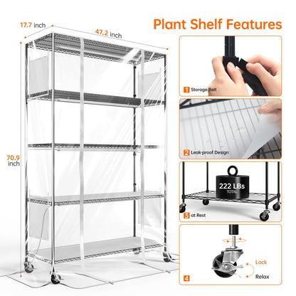 Bstrip Indoor Greenhouse with Grow Light, 5-Tier 47.2"x17.8"x71" Metal Plant Cabinet with Timer & Cover, 4 x 36W Full Spectrum LED Grow Light (3 Color Modes), Seed Starting Trays for Indoor Gardening