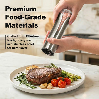 Aelga Salt Grinder with Silicone Funnel - 4oz Glass Manual Mills with Adjustable Ceramic Core & Stainless Steel Sleeve, Refillable Kitchen Gadget