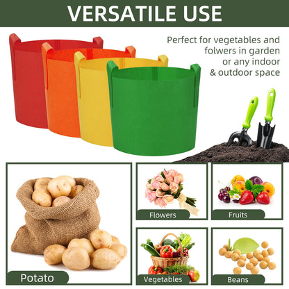 Ohiyoo 6 Pack 10 Gallon Grow Bags, Colorful Fabric Plant Pots with Handles, Garden 10 Gal Fabric Grow Pots, Vegetable Plant Growing Bags for Garden (10 Gallon)