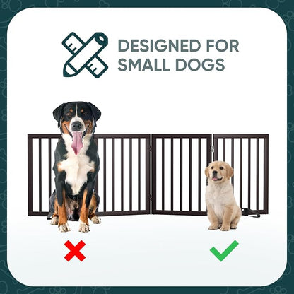 Freestanding Bamboo Wood Dog Gate Indoor, 4-Panel Pet Gates with 2 Stands and 360° Hinge for Doorways and Stairs, Puppy Gate for The House, Fully Assembled Safety Fence 74" W x 24" H - Espresso