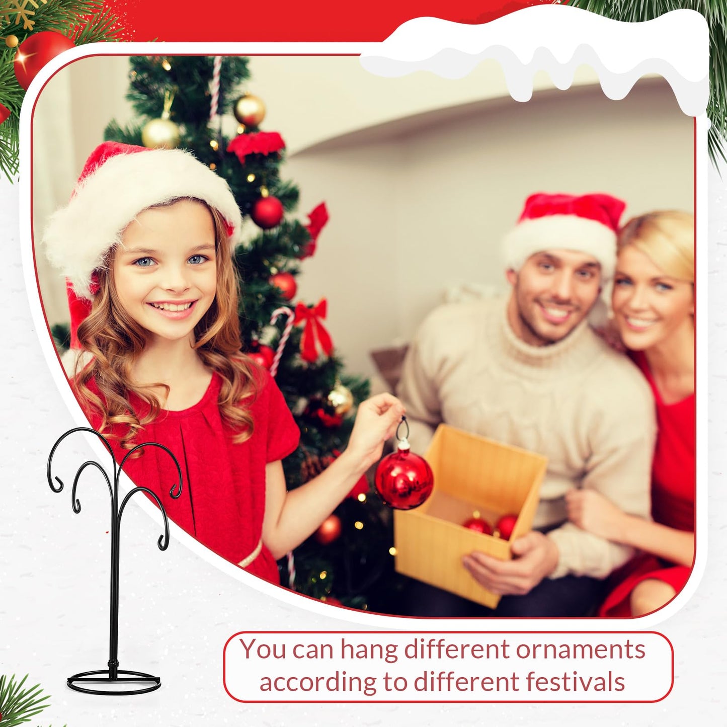 Otoolling 4 Arms Ornament Display Stand Holder 12 Inch Christmas Hanger Hook Dog Cat Glass Ball Bauble for Christmas Wedding Home Office Decoration(Black)