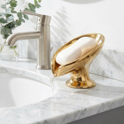 Bar Soap Holder, Soap Dish for Shower, Self Draining Soap Dish, Metallic Glossy Ceramic Soap Holder, Used for Sinks, Bathrooms, Showers,Kitchens (Golden)