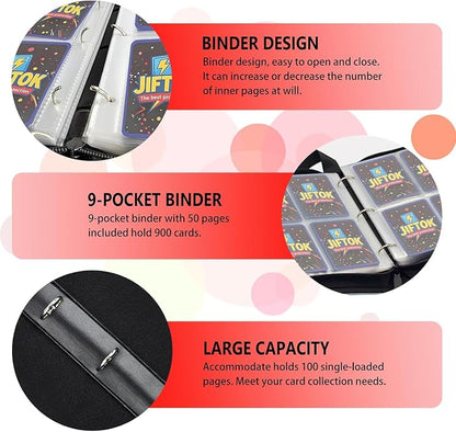 Trading Card Binder for TCG Cards, 9-Pocket Portable Card Collector Ablum Holder Book Fits 900 Cards with 50 Removable Sleeve, Waterproof Card Binder Display Storage Carrying Cases for TCG-Storm