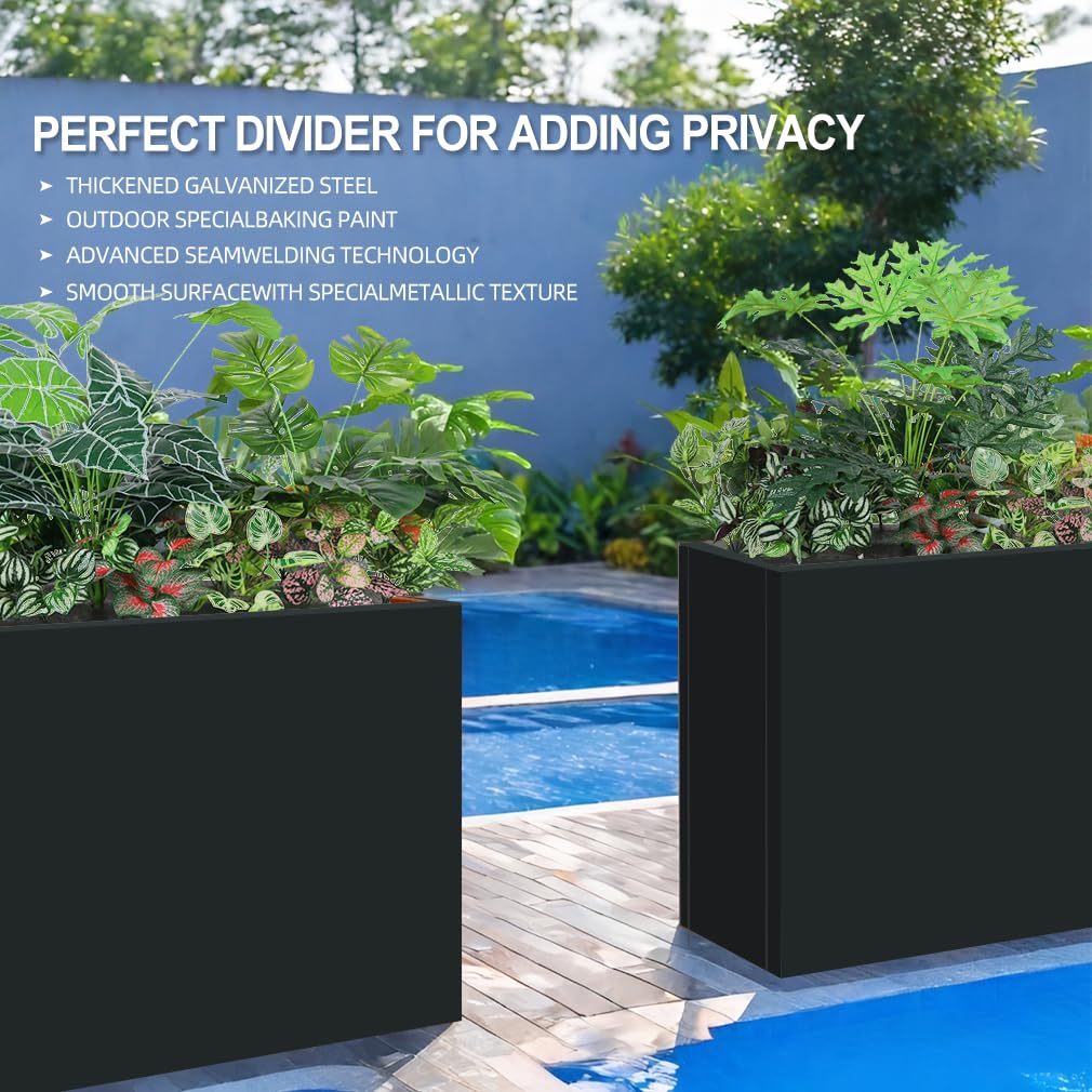 Megawodar Metal Tall Long Planter Box Large Rectangular Planter Flower Pot with Drainage Holes for Indoor Outdoor Deck Porch Garden Home Patio Front Door (Black, 36" L x 11" W x 32" H)