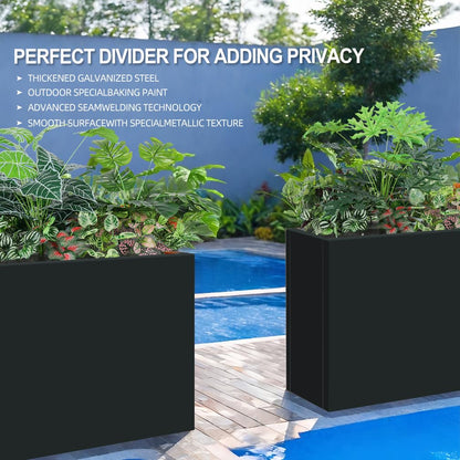 Megawodar Metal Tall Long Planter Box Large Rectangular Planter Flower Pot with Drainage Holes for Indoor Outdoor Deck Porch Garden Home Patio Front Door (Black, 36" L x 10" W x 28" H)