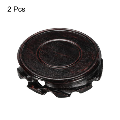 MECCANIXITY Wooden Stand Holders Displays Base 90mm Diameter Red Brown for Vase Bonsai Stone Pack of 2