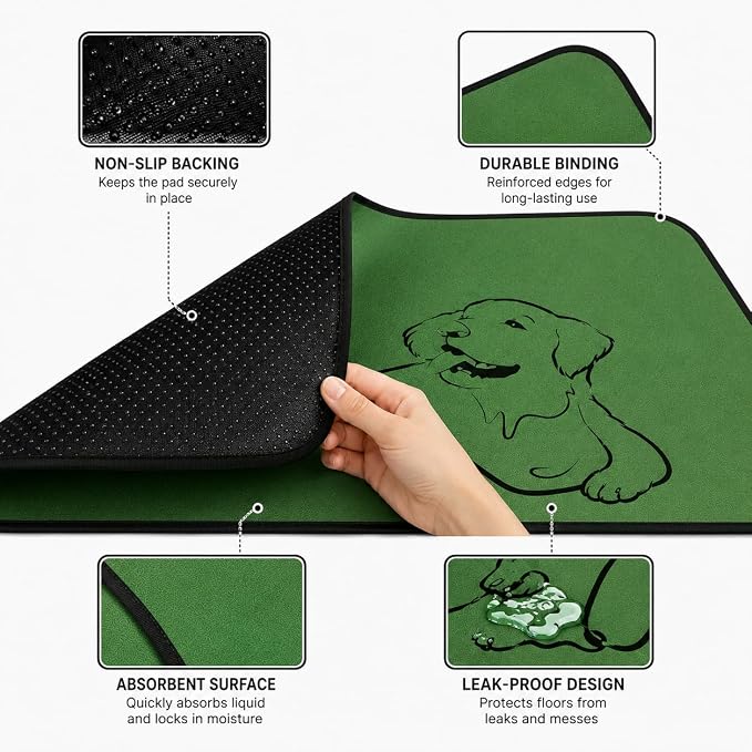 4 Pack Washable Pee Pads for Dogs 18"x24", Reusable Training Puppypads Absorbency Non-Slip & Leak-Proof for Pet Whelping Box Playpen Crate Sofa Bed Floors (Green)