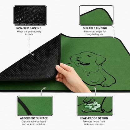 4 Pack Washable Pee Pads for Dogs 18"x24", Reusable Training Puppypads Absorbency Non-Slip & Leak-Proof for Pet Whelping Box Playpen Crate Sofa Bed Floors (Green)