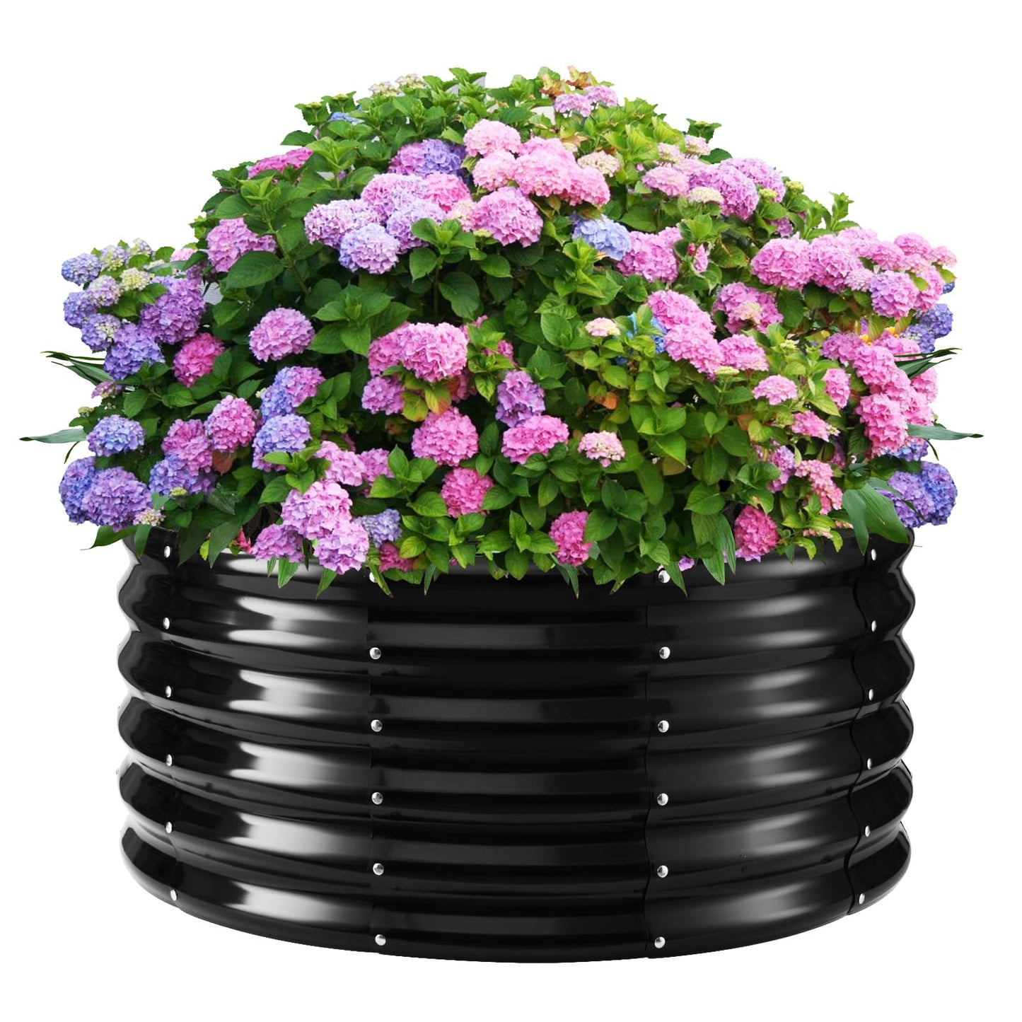 YSEJOMP 17" Tall Round Outdoor Garden Raised Garden Bed Kits-0.8MM Thick Metal Raised Planter Bed/Ground Planter Box for Variety of Flowers,Herbs,Vegetables,Trees (Black, 32 Dia X 16.5 inches)
