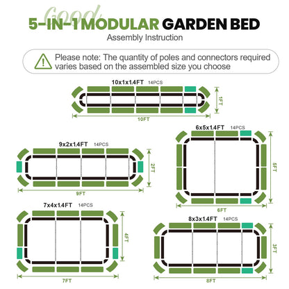 G GOOD GAIN Raised Garden Bed Kit - 5-in-1 Adjustable Galvanized Metal Planter Box with Protective Tape & Gloves & Tools | 8x3x1.4ft Outdoor Raised Bed for Gardening Vegetables, Flowers, Herbs, Green