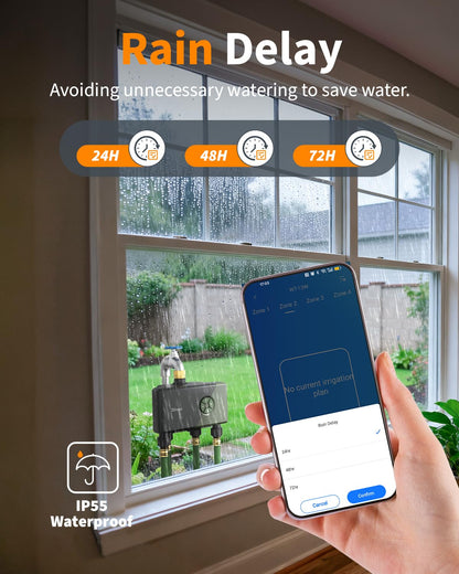 Diivoo 4 Zone WiFi Water Timer with Brass Inlet, Smart Hose Sprinkler Timer 4 Outlets Compatible with Alexa/Google Assistant, 24 Irrigation Plans, Rain Delay & Mist Mode for Garden Lawns (2.4GHz Only)