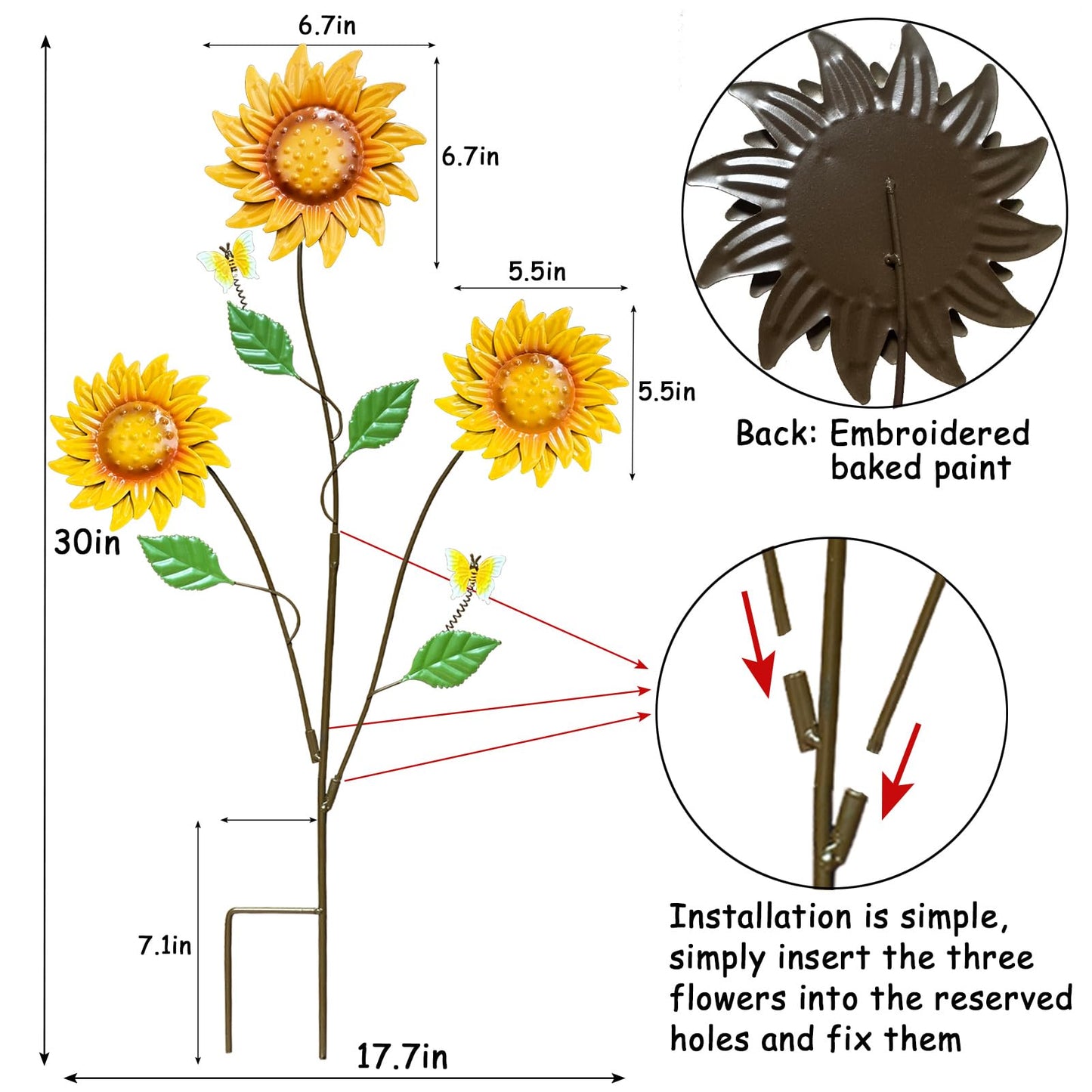WKHOMEDECO Metal Flowers for Outside, 30-Inch Iron Sunflower Garden Stakes Set of 2, Metal Yard Art Outdoor and Garden, Decorative Garden Stakes for Patio & Lawn Decor (Yellow)